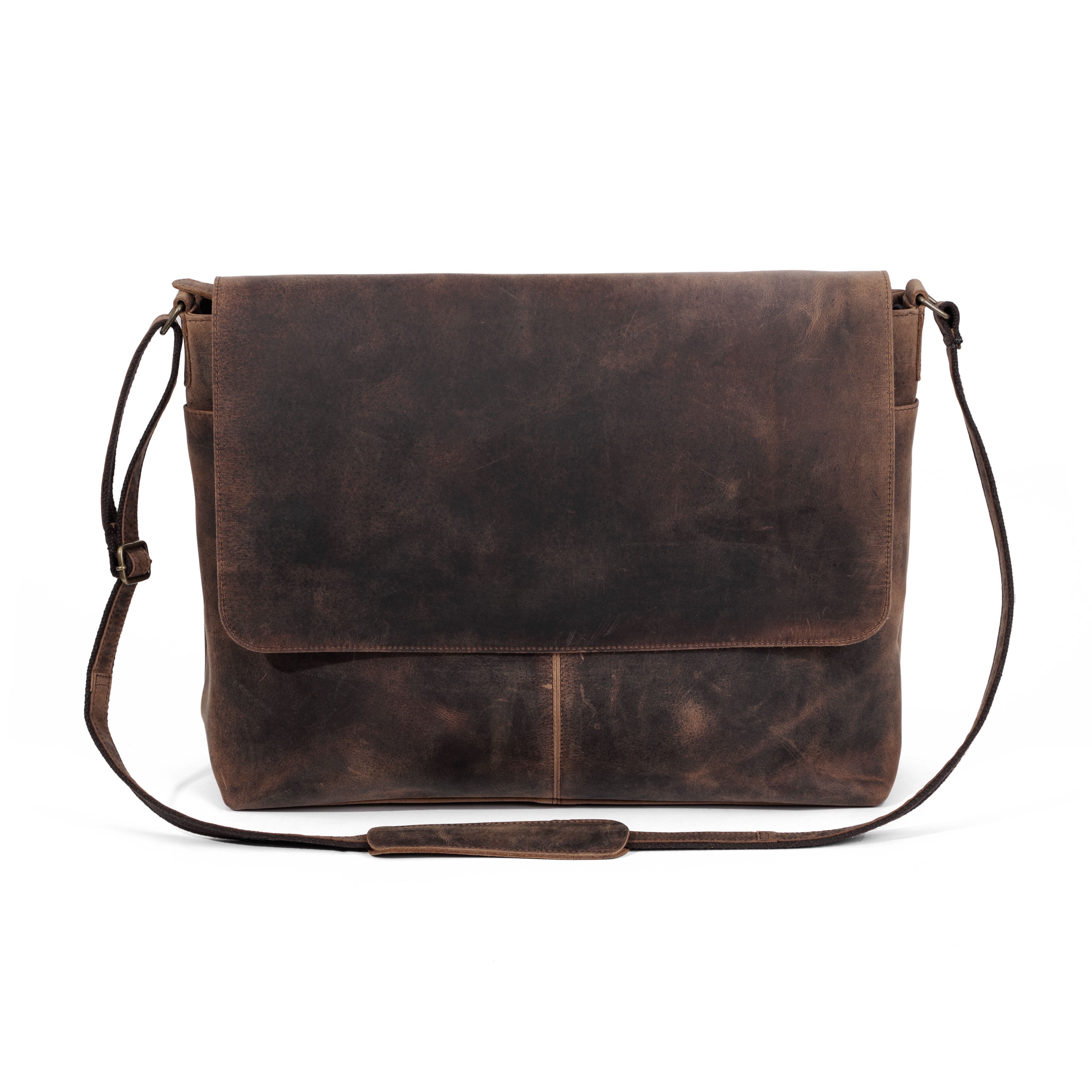 18-Inch Buffalo Leather Laptop Messenger Bag for Men and Women – Handmade Satchel Briefcase