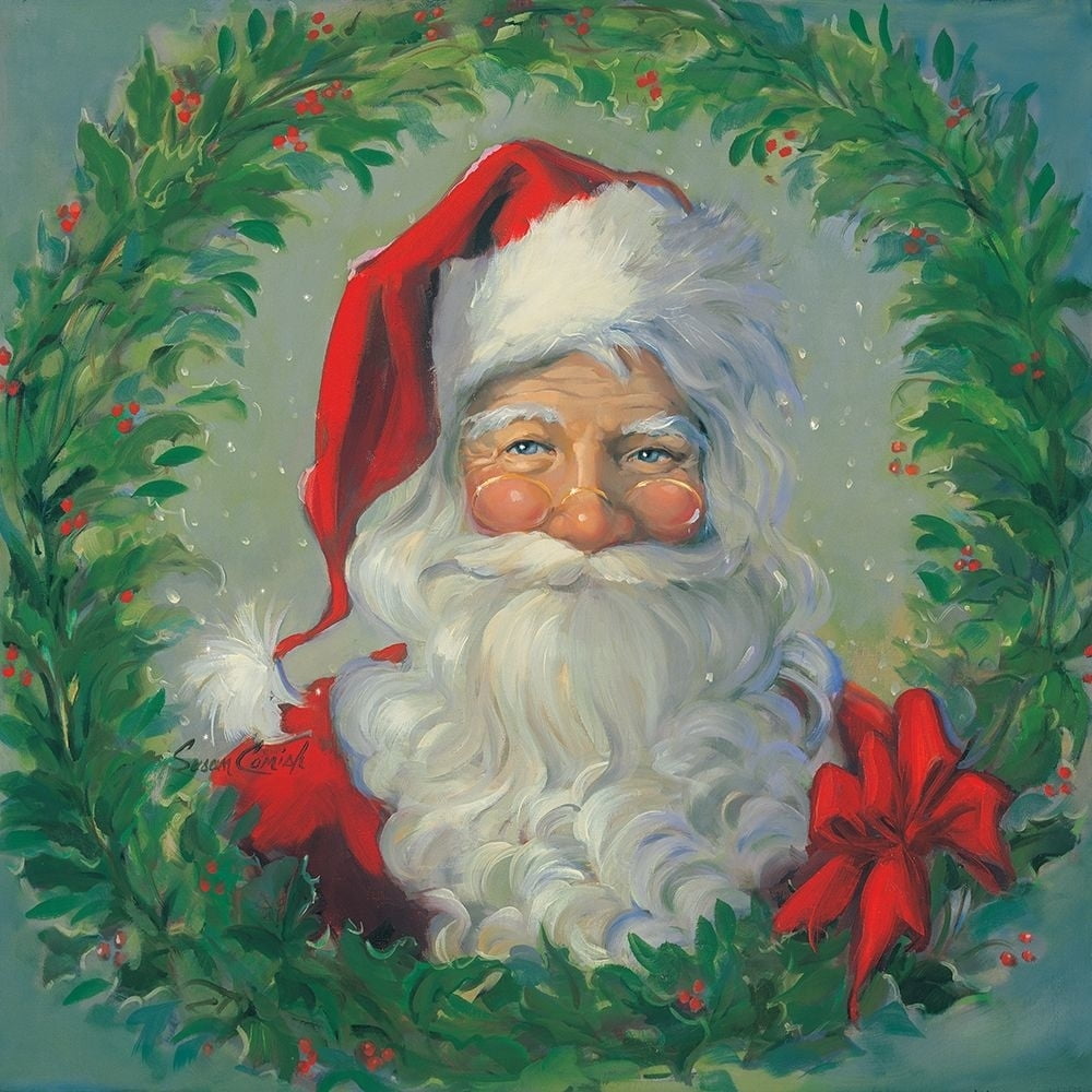 Santa Wreath Poster Print by Susan Comish (24 x 24) - Walmart.com ...