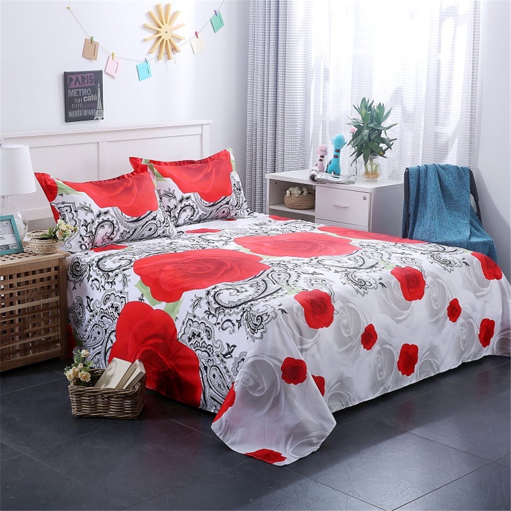 Bingirl 3pcs Set Romantic 3d Rose Pattern Printing Bed Sheet Pillow Cover Bedding Set Other