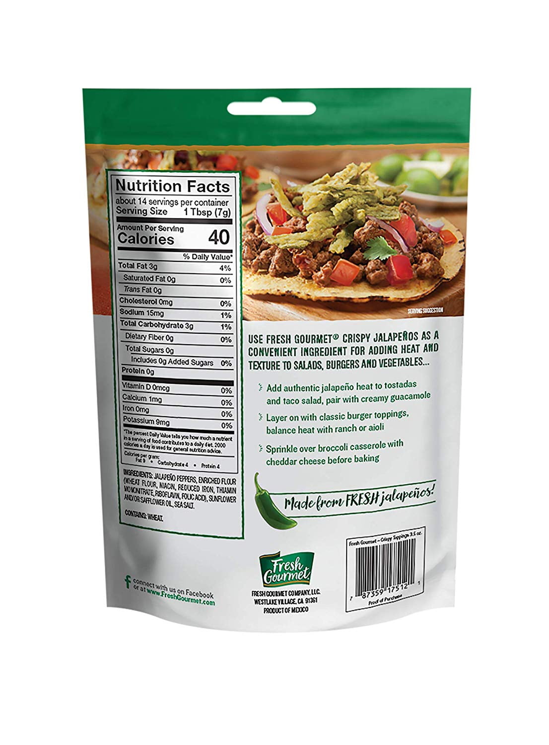 Fresh Gourmet Crispy Jalapenos, Salads Toppings, 3.5 oz