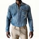thumbnail image 4 of Ceisia Men's Spring Gift & Summer Vintage Casual Plaid Polychrome Zipper Turndown Collar Long-Sleeve Shirt - 320g Polyester Com fortable Beach &, 4 of 5
