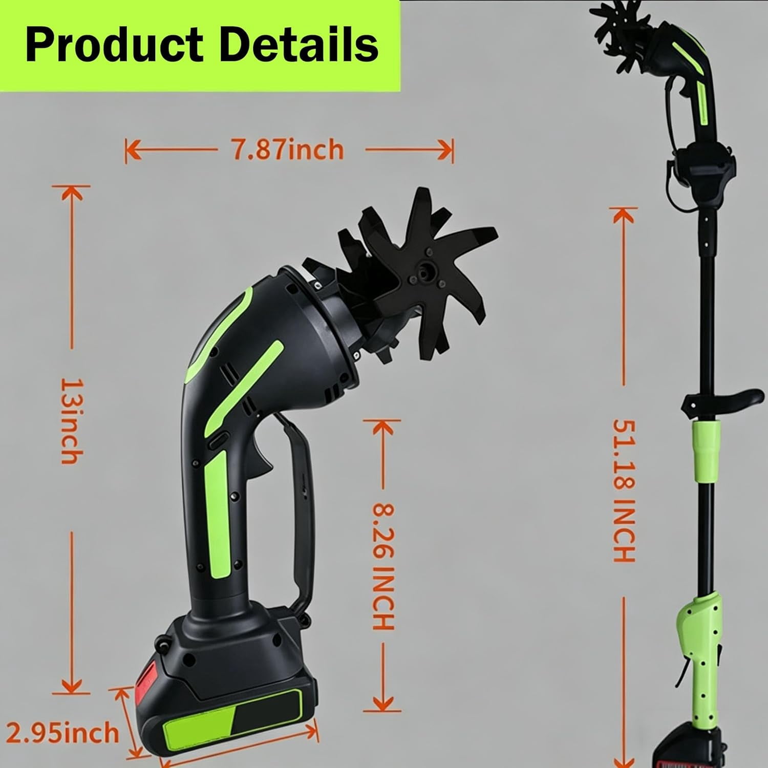 2-in-1 Cordless Tiller & Cultivator with Extension Pole, Rechargeable Garden Rototiller, Lightweight Handheld Soil Cultivator for Lawn, Yard, Flower Beds & Vegetable Gardens (Battery x2-Pole)