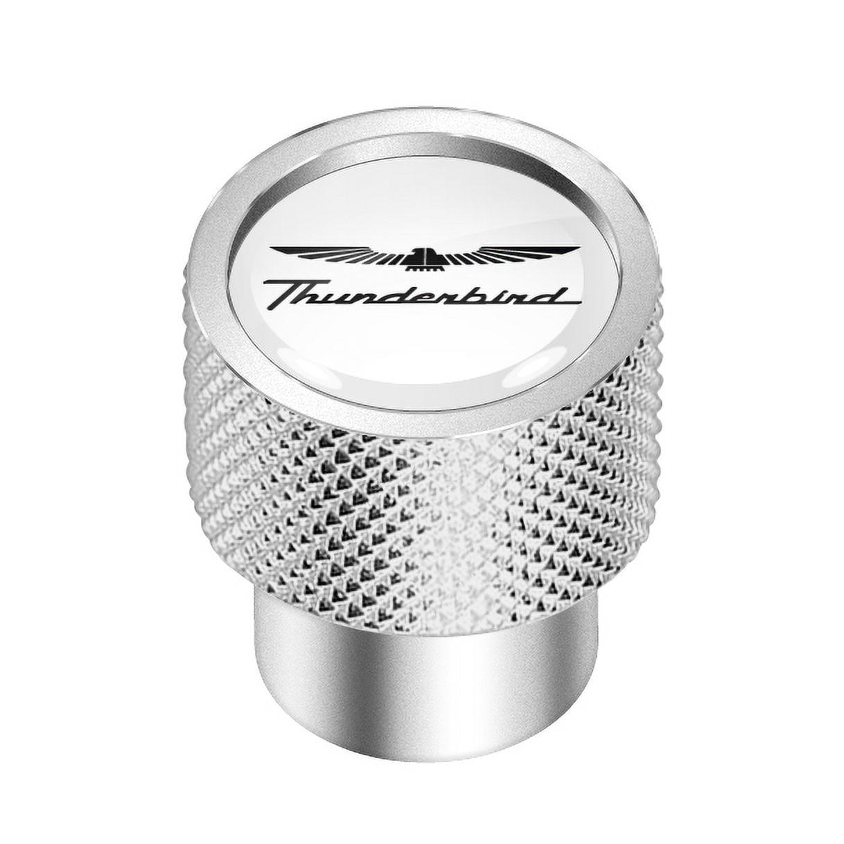 Ford Thunderbird in White on Silver Chrome Aluminum Tire Valve Stem Caps