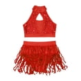 thumbnail image 3 of TTAO Kids Girls Halter Neck Tank Top With Sequins Fringe Shorts Set Modern Jazz Latin Samba Performance Clothes Red 14, 3 of 5