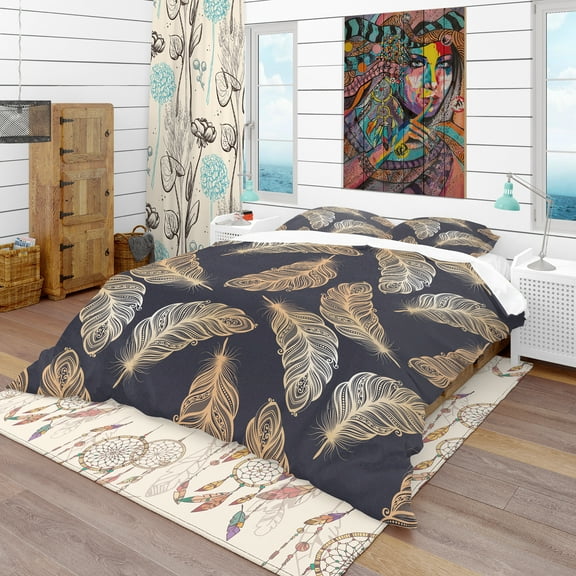 Designart 'Pattern with Feathers' Southwestern Duvet Cover Set
