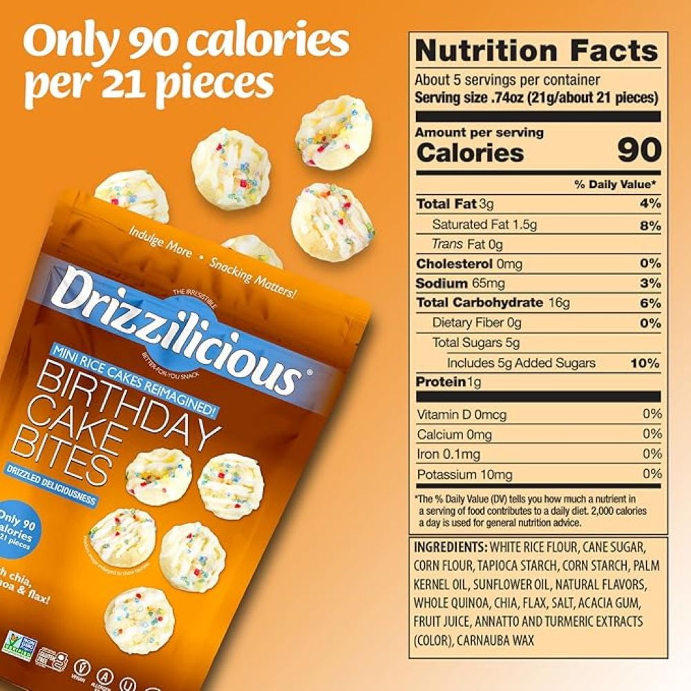 Drizzilicious Birthday Cake Mini Rice Cake Bites, 4 oz