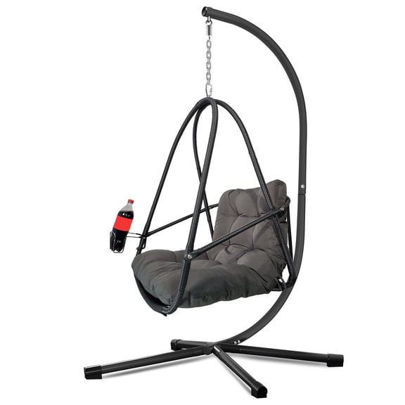 Swing Egg Chair with Stand, Wicker Wrap Frame, UV Resistant, Waterproof Cushion, Hanging Chairs with Cup Holder 350lbs Capacity, Modern Swing Hammock Chairs for Patio Bedroom Indoor Outside