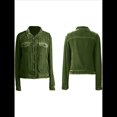 thumbnail image 3 of Chaqueta de Terciopelo de Larga de Color Liso para Mujer, Abrigo Corto Informal con Hebilla y Bolsillos. Verde L, 3 of 5