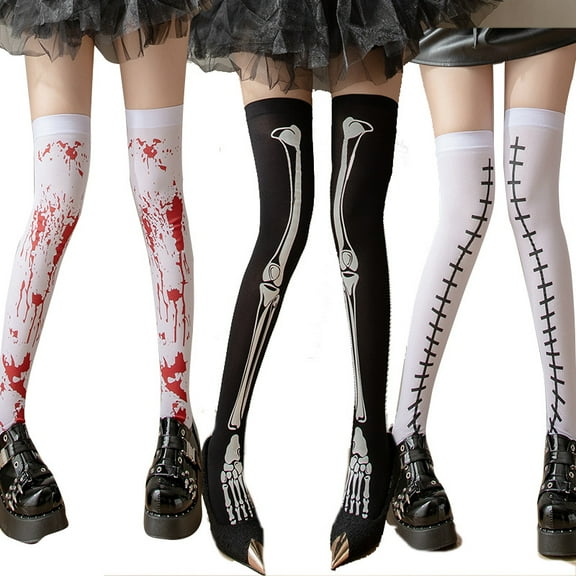 Yoyauz Halloween Bloody Over Knee Stockings Ladies Girls Stockings Over Knee Socks Blood Socks Cosplay Props Skeleton Nurse