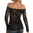 thumbnail image 2 of Women Lace Trim Off Shouder Top Long Sleeve Double Lined Y2k Trendy T Shirts, 2 of 7