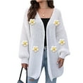 thumbnail image 2 of Female Sweaters Floral V-Neck Long Sleeve Sweater Open Front Knit Buttonless Trendy Sweater Outerwear White One Size, 2 of 9