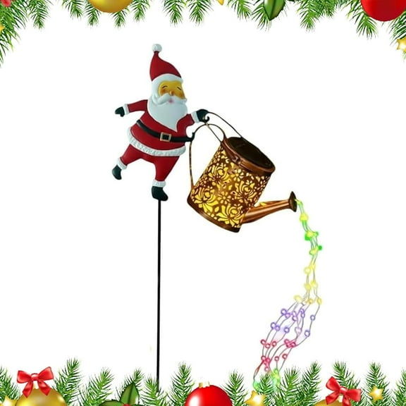 Christmas Santa Solar Kettle Lights Garden Lawn Decorative Lights, Hanging Solar Kettle Light, Waterproof Metal Garden Decor with LED Light, for Backyard, Lawn, Patio