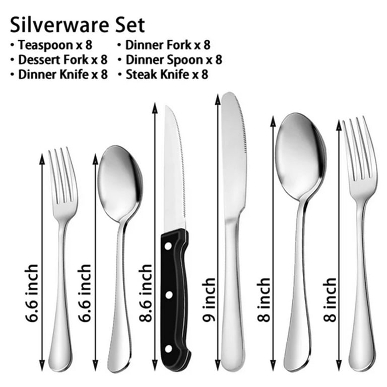 Yoehka 48-Piece Black Silverware Set with Steak Knives,Stainless Steel Black Flatware Cutlery Set for 8, Durable Home Kitchen Eating Tableware Set