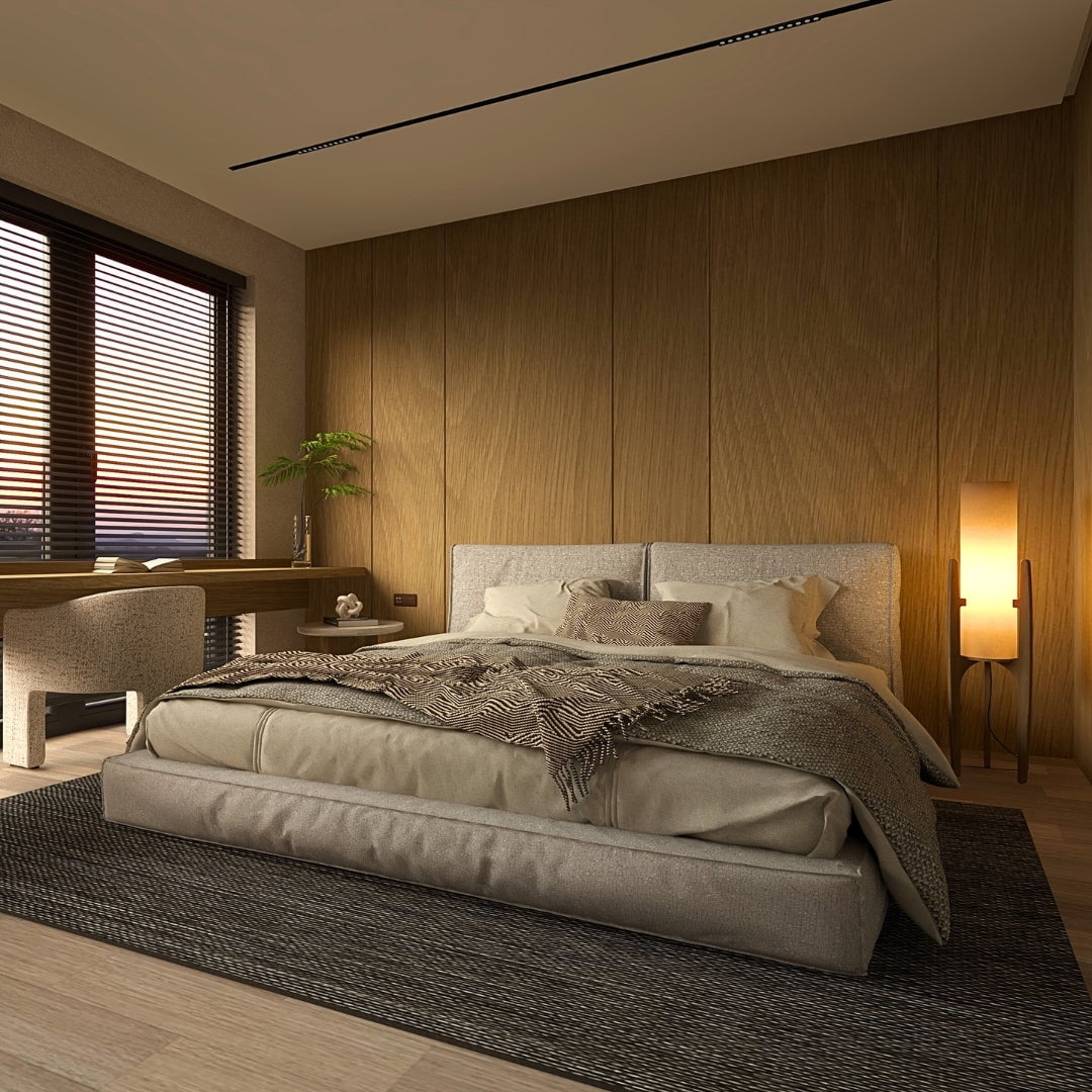 Ozarke Zen Floor Lamp - Modern Wooden Standing LED Lamp - Dark Bronze