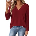 thumbnail image 2 of Perfectbot Women's Long Sleeve V-Neck Basic Tee, Relaxed Fit Soft Jersey T-Shirt with Flowy Hem, 2 of 6