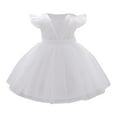 thumbnail image 2 of NAISIBABY Toddler Girls Princess Dress 2T, Back Bow Zipper Tutu Mesh Ruffles Sleeve Pageant Birthday Wedding Party Dress White, 2 of 9