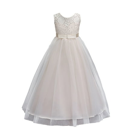 

Girls Lace Dress Long A Line Tulle Wedding Pageant Party Prom Dresses Ball Gown