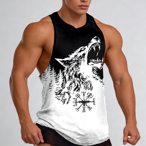 Pattern Print Muscle Tank Top for Retro Casual Athletic Sleeveless Shirt Designed for Daily Living and Comfortable Summer Wear
