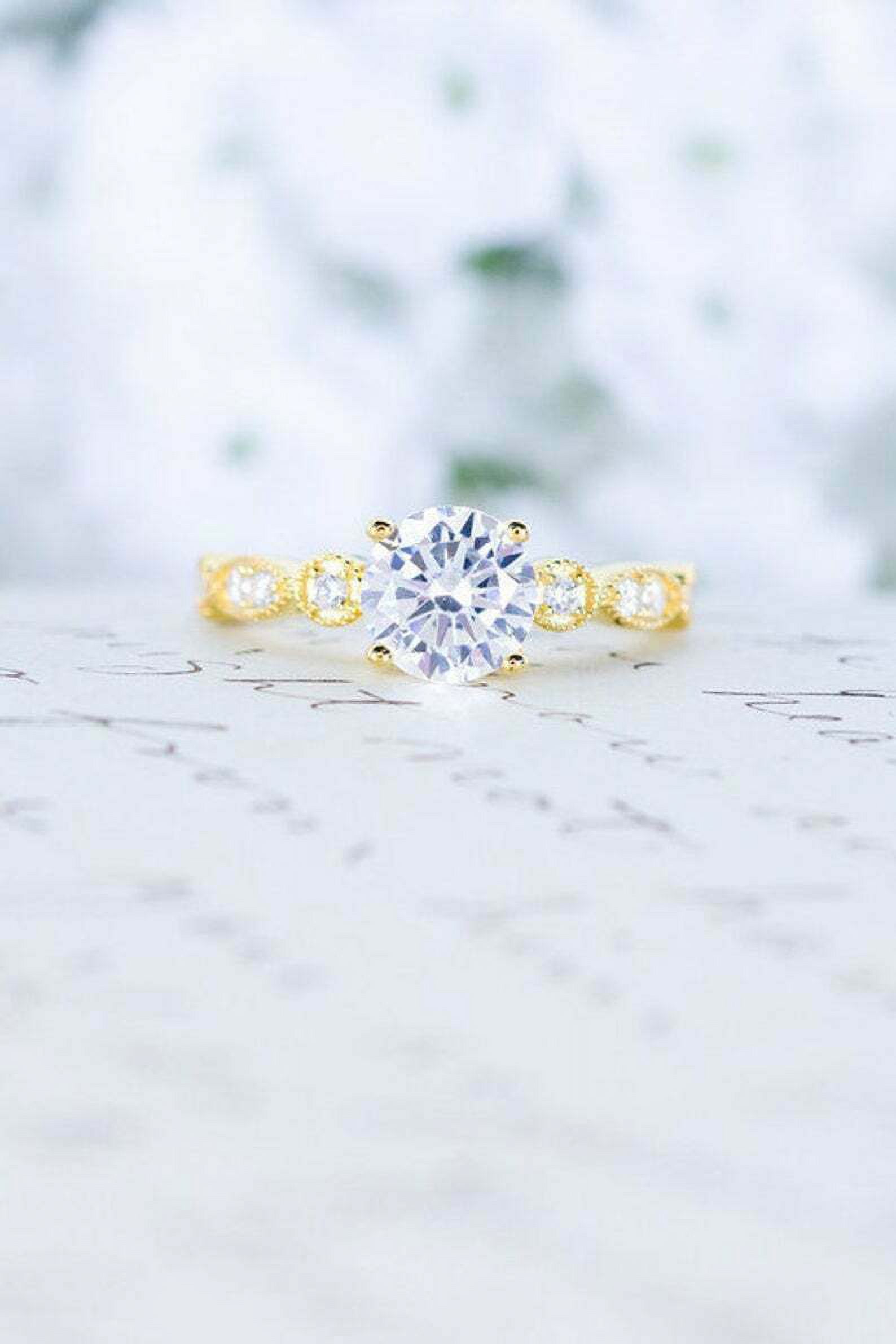 HeartsAndYou 1.55ct Round Cut Moissanite Engagement Ring for Women Milgrain Vintage Inspired 18k Yellow Gold Over Silver