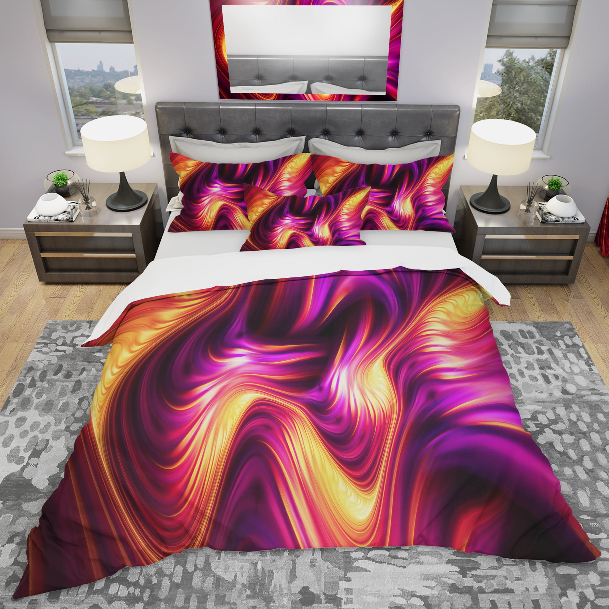 Designart 'Pink and Orage Fluidity' Modern & Contemporary Duvet Cover Set