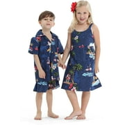 Matching Siblings Boy Girl Hawaiian Luau Outfit Christmas Girl Dress Boy Shirt Shorts Red Santa Flamingo