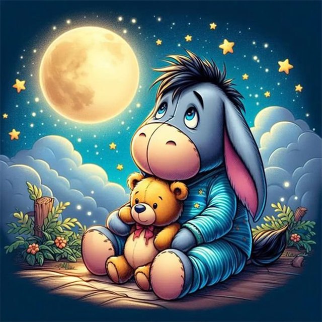 Kit Pintura Por Números Sobre Lienzo Arte Al Óleo Artesanal Imagen Eeyore Pared Del 40 X 40cm
