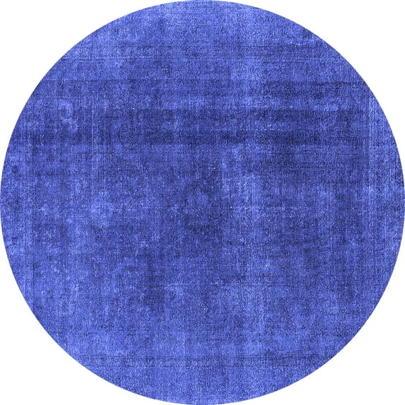 Ahgly Company Machine Washable Indoor Round Oriental Blue Industrial Area Rugs, 7' Round