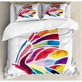 thumbnail image 1 of Modern Duvet Cover Set Queen Size, Butterfly with Rainbow Colored Wings Geometric Lines Modern Artwork Image Print, Decorative 3 Piece Bedding Set with 2 Pillow Shams, Multicolor, by Ambesonne, 1 of 3