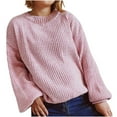 thumbnail image 3 of Juslio Women Sweaters Pullovers Sweaters Solid Crew Neck Knit Fashion Pink, 3 of 7