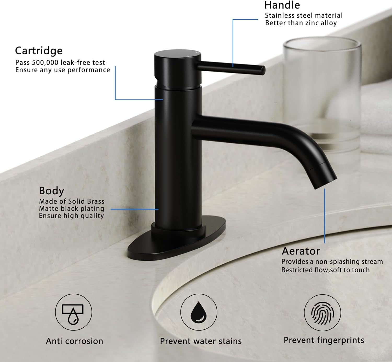 Matte Black Bathroom Sink Faucet Single Handle Bathroom Faucet Black Single Hole Vanity Faucet Modern RV Faucet Deck Mount 1 Hole or 3 Hole