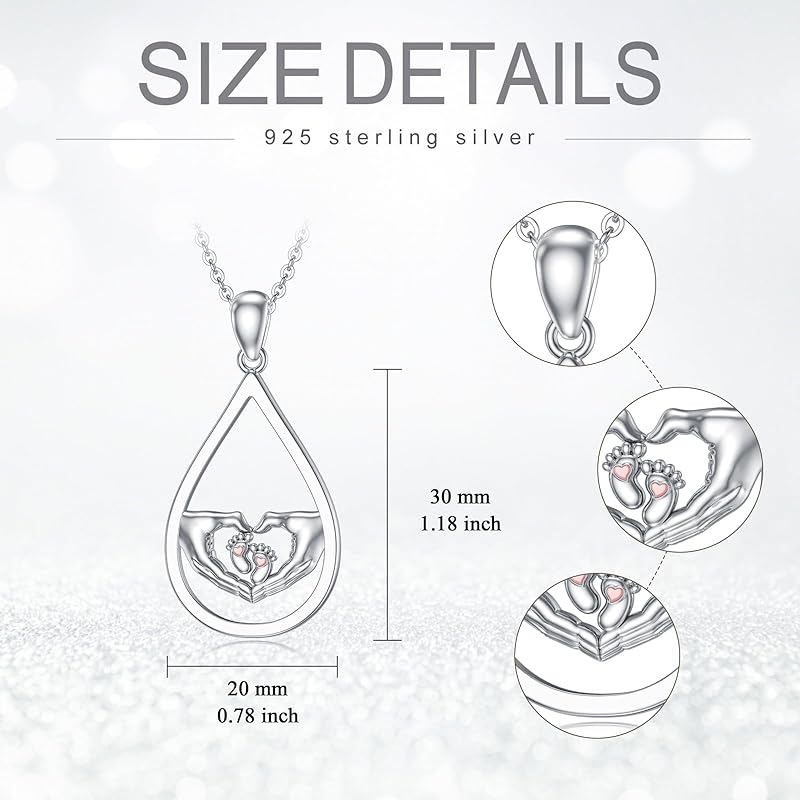 SOULMEET 925 Sterling Silver Footprint Necklace Mom Pendant Necklace Mother's Day Jewelry Gift for Women Mom Wife