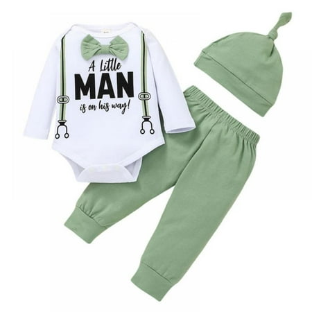 

Newborn Baby Boy Clothes Infant Long Sleeve Romper + Pants + Hat 3PCS Outfit Set