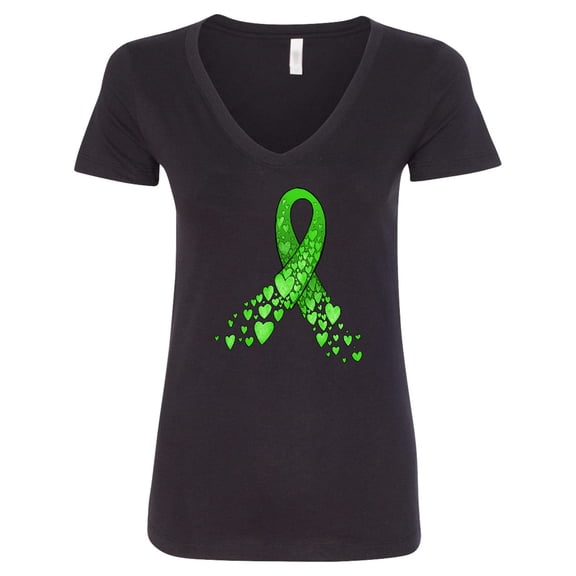 Inktastic Mental Health Awareness Ribbon with Green Hearts Women's V-Neck T-Shirt