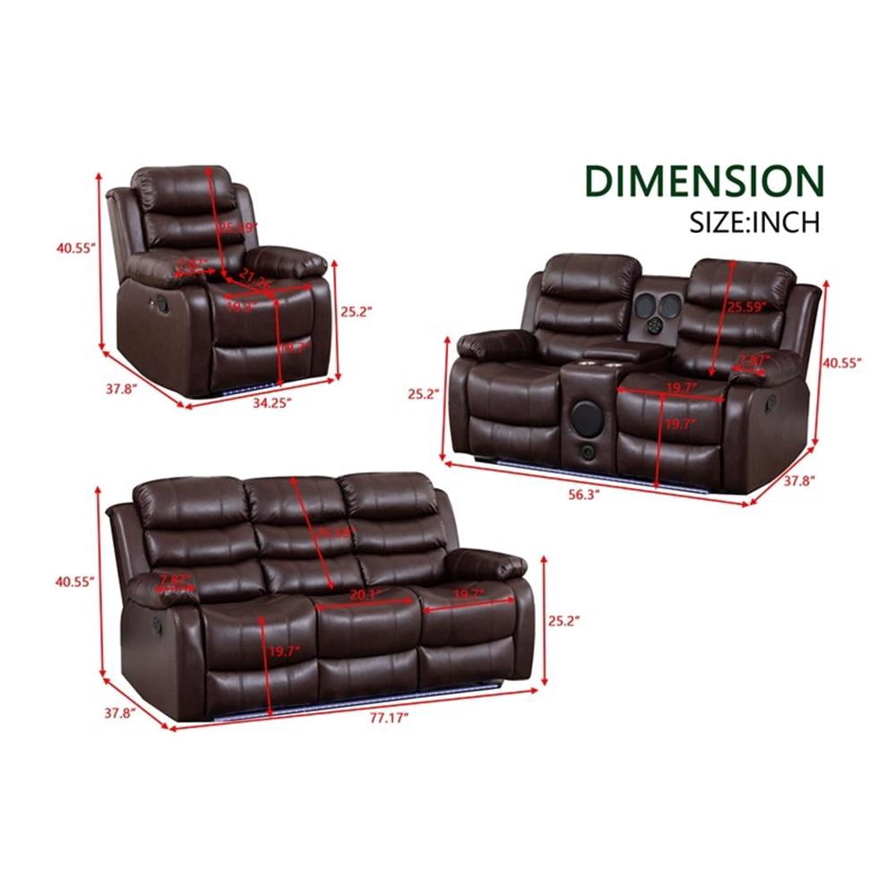 Pemberly Row Leather Multi Functional Sofa Set Reclining Living Room Set Brown