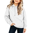 thumbnail image 5 of Girls Solid Color Hoodie, Drawstring Pocket Soft Loose Pullover, Long Sleeve Casual Top For Kids White 5-6Years, 5 of 6