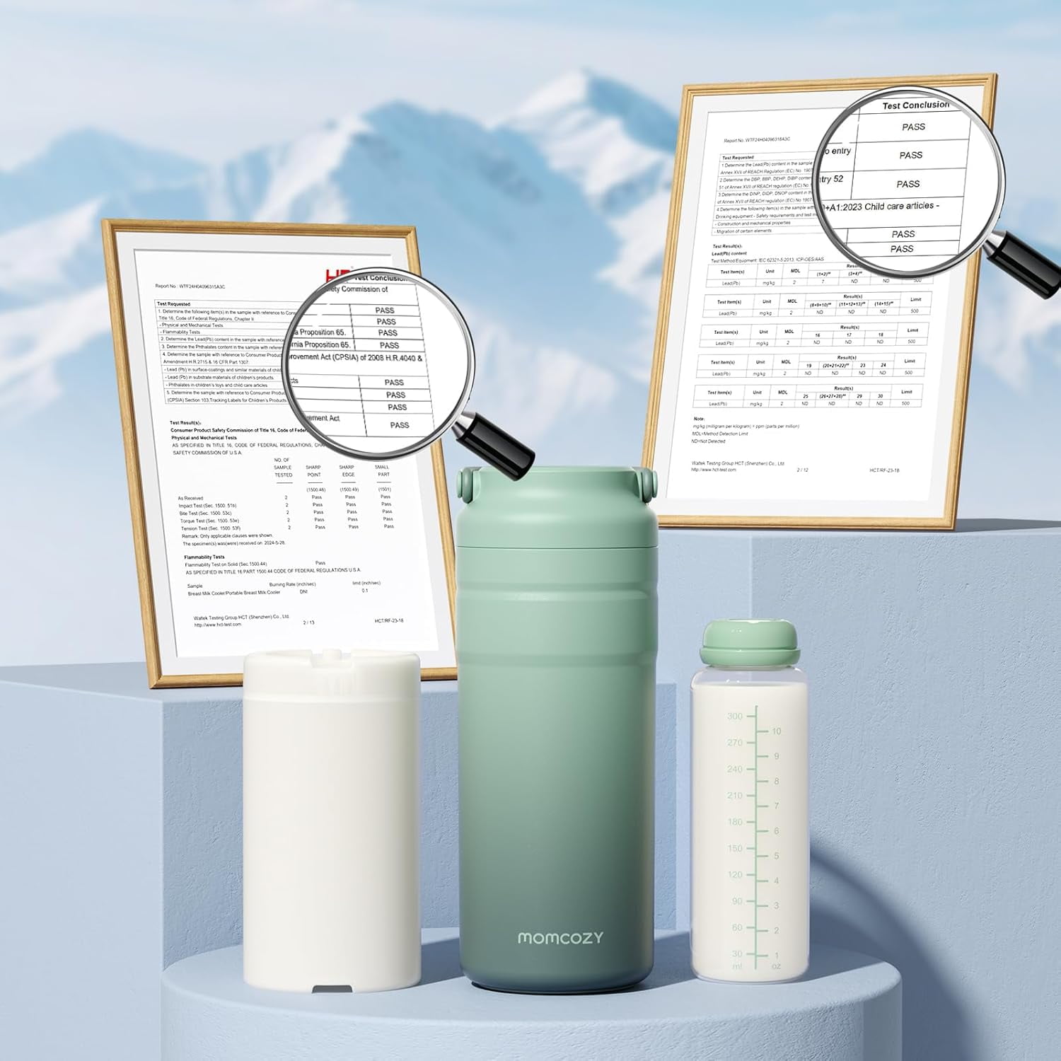 Momcozy Portable Breast Milk Cooler for Travel, 24H Ice-Free Cooling Breastmilk Storage Bottles Container, 12oz Leak Proof Outdoor Small Freezer