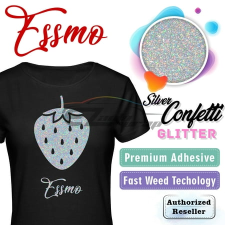 ESSMO Silver Confetti Glitter Heat Transfer Vinyl HTV Sheet T-Shirt 20