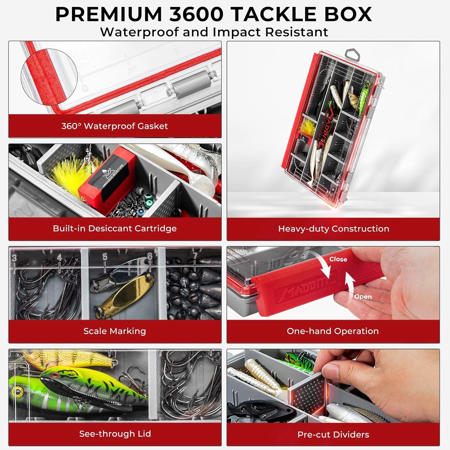 MadBite by KastKing Pro Fishing Lures Kit, 143pcs Fishing Gear kit with Waterproof Tackle Box & Pliers