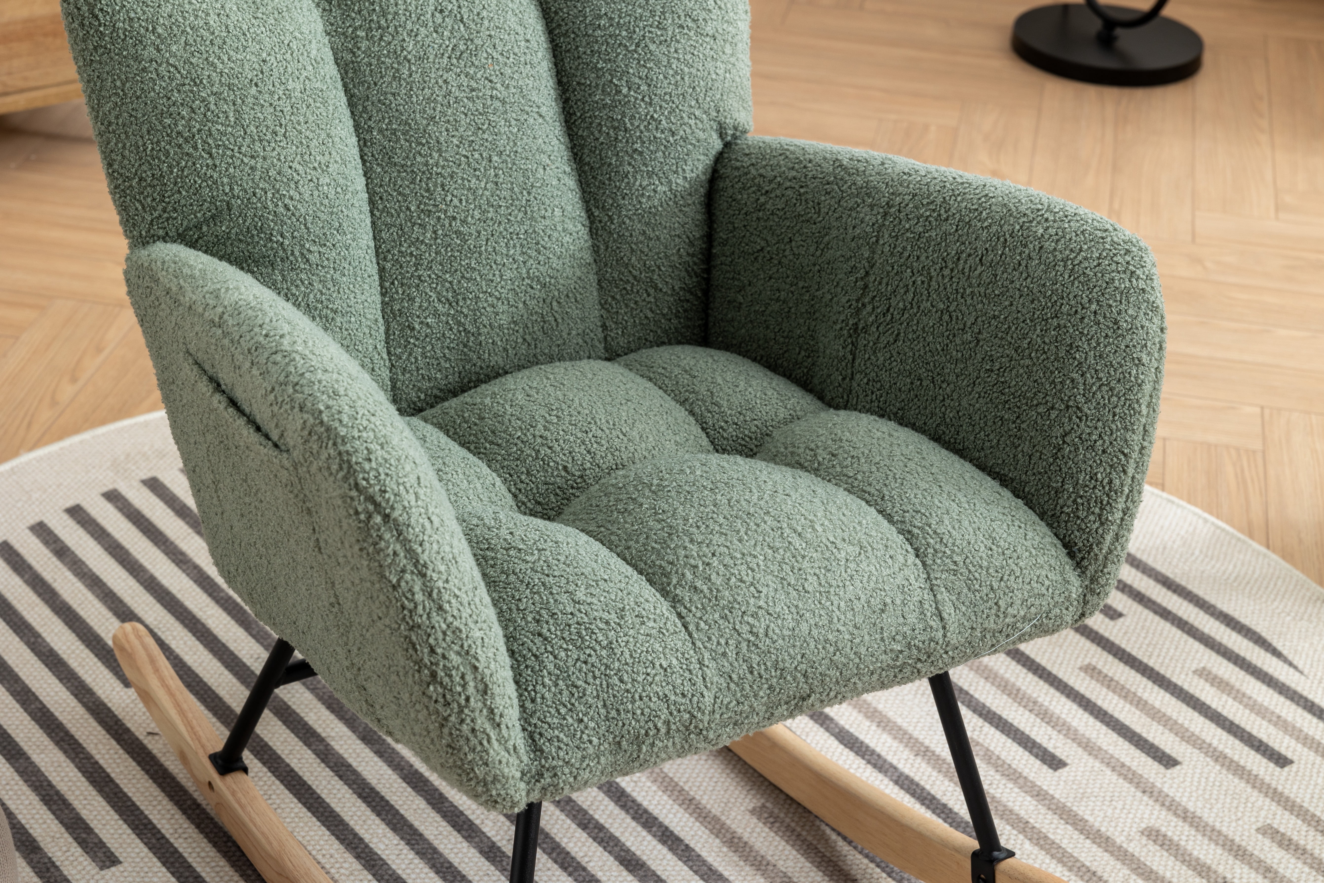 Rocking Chair Nursery,Teddy Upholstered Glider Rocker with High Backrest,Modern Rocking Accent Chairs Glider Recliner for Living Room, Nursery, Bedroom,Green