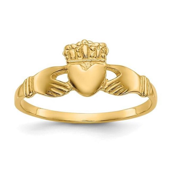 14K Yellow Gold Polished Ladies Claddagh Ring - Size 6