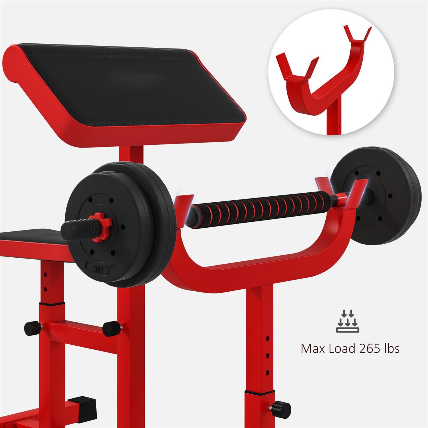 Demifill Preacher Curl Bench - Red, 265 LBS Capacity, Adjustable Seated Arm Isolated Barbell Dumbbell Bicep Strength Training Station