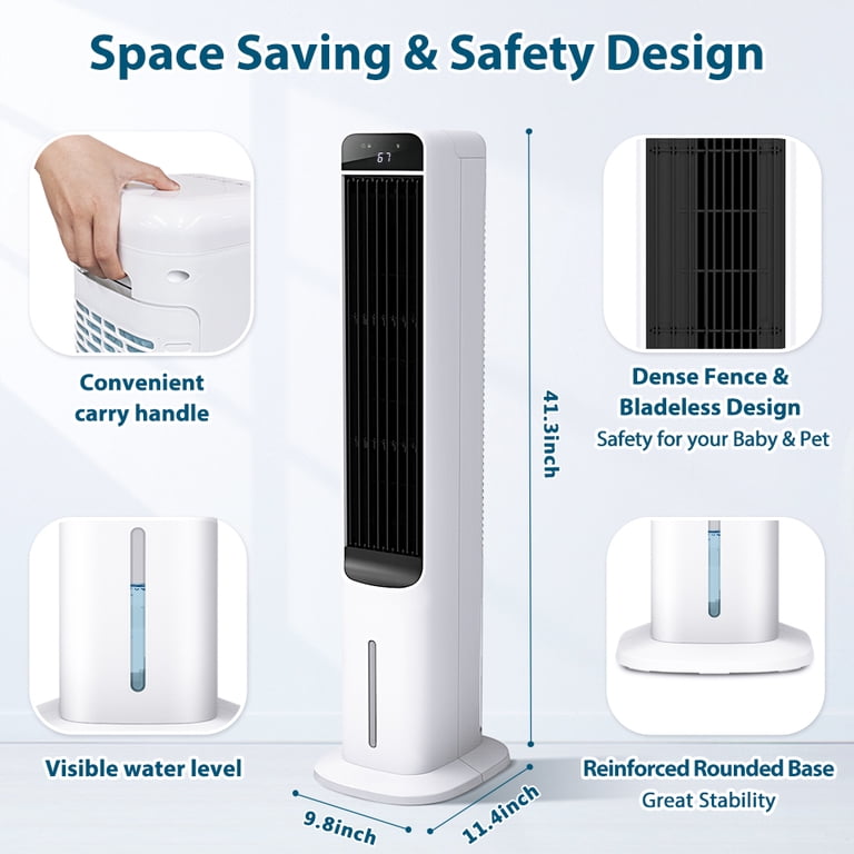 3-in-1 Evaporative Air Cooler LifePlus Portable Tower Cooling Fan  Oscillating Swamp Cooler 41.5 White - Walmart.com