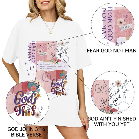 Aiyino Christian Easter Graphic T Shirt, Flower Resurrection Collage, God Ain't Finished With Me Yet, Jesus Shirt Design For Women Summer Tops