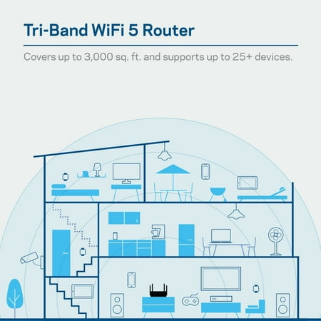 Linksys - Max-Stream AC3000 Tri-Band Mesh Wi-Fi 5 Router - Black