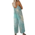 thumbnail image 4 of Summer Saving Wycnly Rompers for Women Summer Beach Fashion Loose Wide Leg Strap Jumpsuits with Pocket Crewneck Sleeveless Formal Marbled Print Maxi Womens Jumpsuits on, 4 of 7