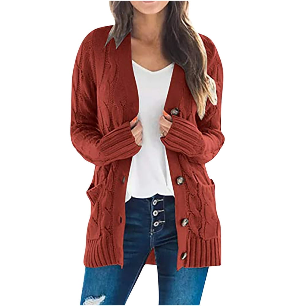 Cardigan Sweaters for Women Womens Long Sleeve Cable Knit Cardigan Sweaters Open Front Solid Fall Outwear with Pockets