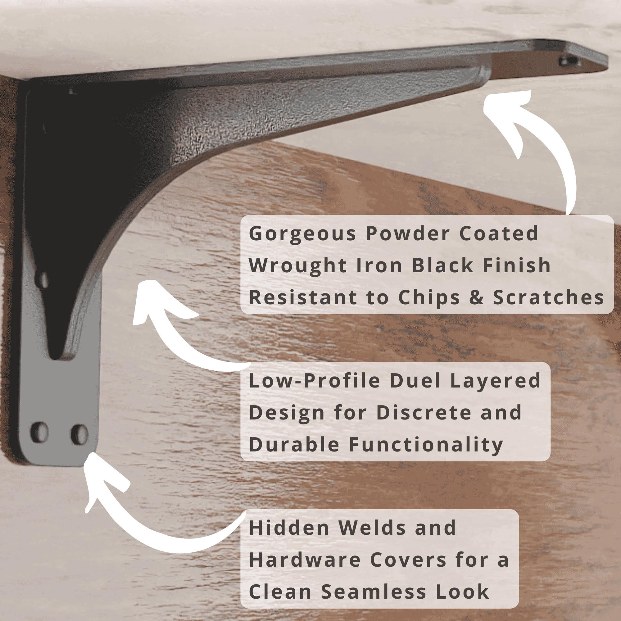 Gladiator Solid Heavy Duty Welded 500 Lb Low Profile Granite Countertop Support Shelf Brackets Floating Shelf Discrete Slim 500 LB Capacity (2 Pack) (7" x 11" x 2.5")