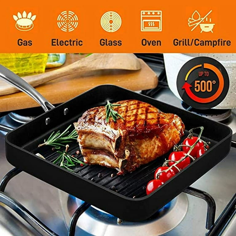 NutriChef Nonstick Stove Top Grill Pan - PTFE/PFOA/PFOS Free 11  Hard-Anodized Non stick Grill & Griddle Pan - Kitchen Cookware,High Ridges,  Strong