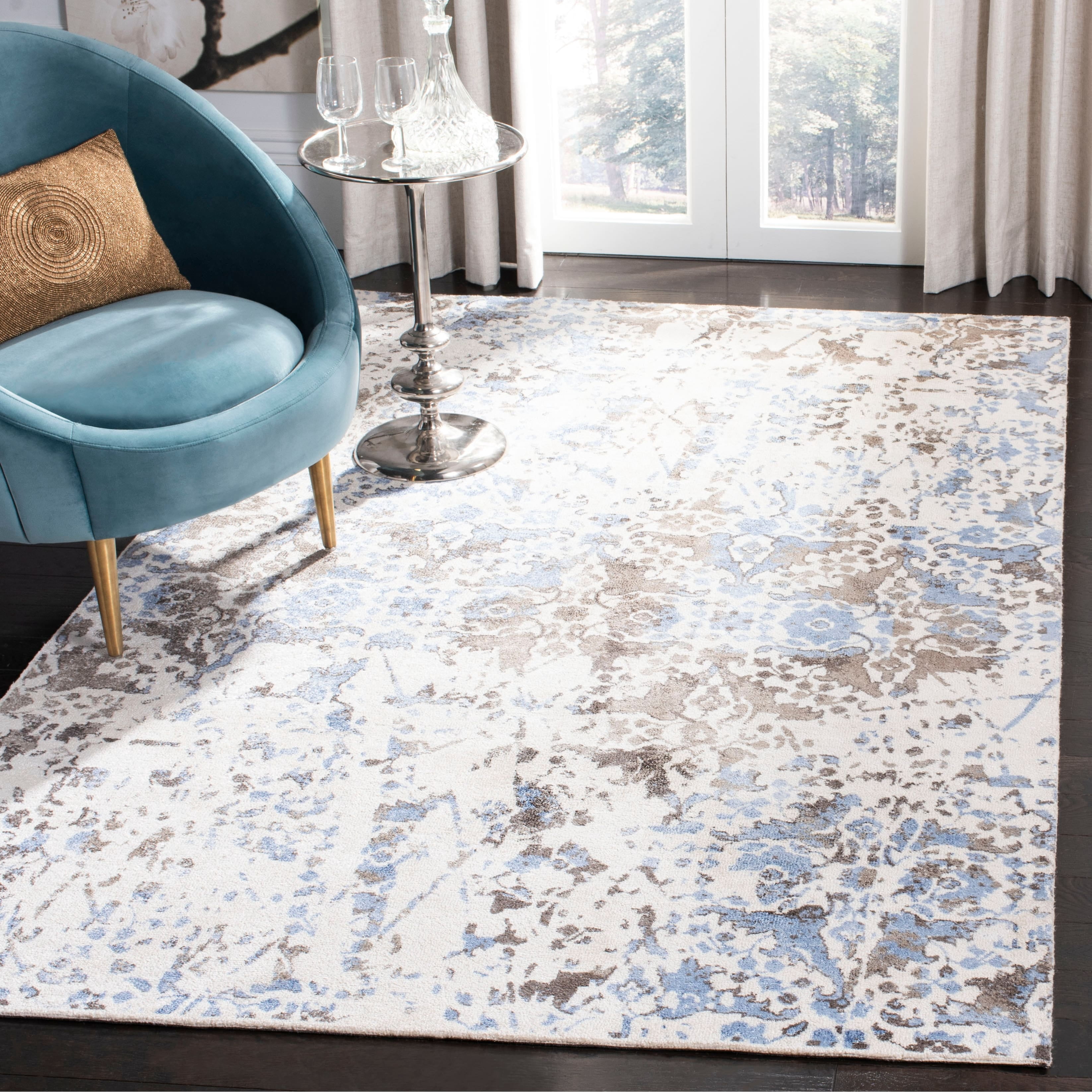 SAFAVIEH Expression Charlene Abstract Runner Rug, Ivory/Navy, 2'6" x 8'