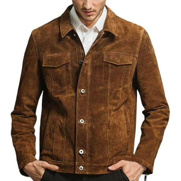 Men Brown Dark Tan Leightweight Genuine Suede Leather Jacket A304